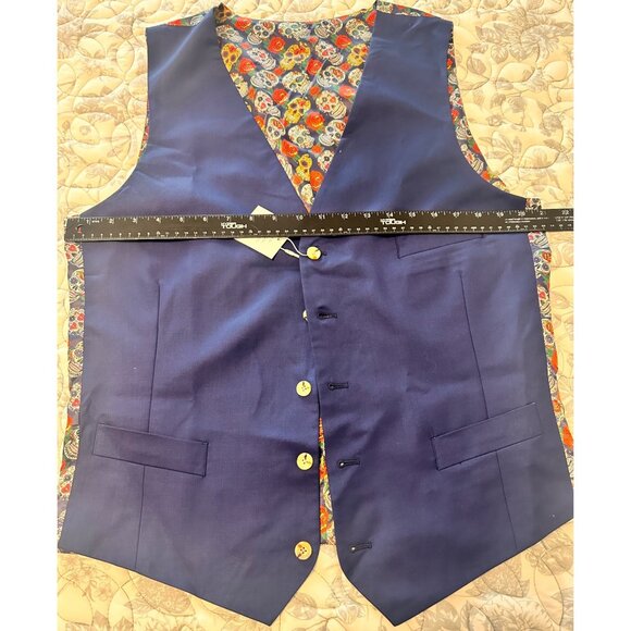 NWT Indochino Sugar Skull Navy Blue Wool Vest With Unique Lining, 100% wool - Picture 6 of 8